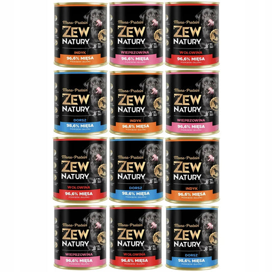 12 x Mokra Karma Mix smaków 800g MONO-PROTEIN BEZ KURCZAKA Dla Psa Zew Natury - Zew Natury