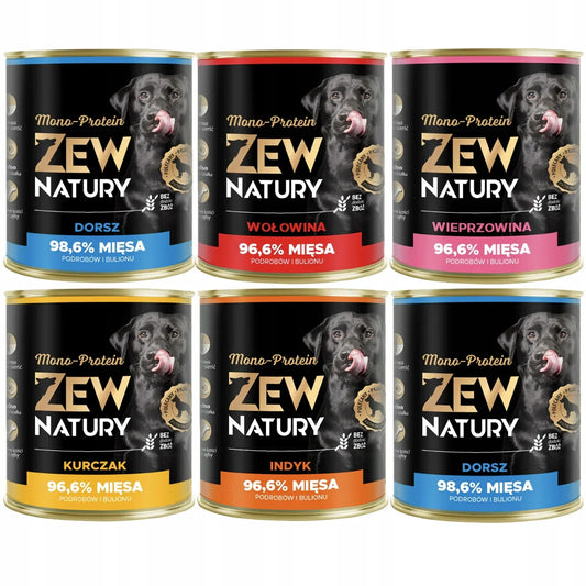 6 x Mokra Karma Mix Smaków 800g MONO-PROTEIN Dla Psa Zew Natury - Zew Natury