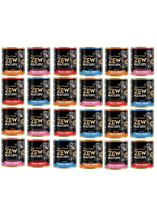 24 x Mokra Karma Mix Smaków 800g MONO-PROTIN  BEZ KURCZAKA Dla Psa Zew Natury