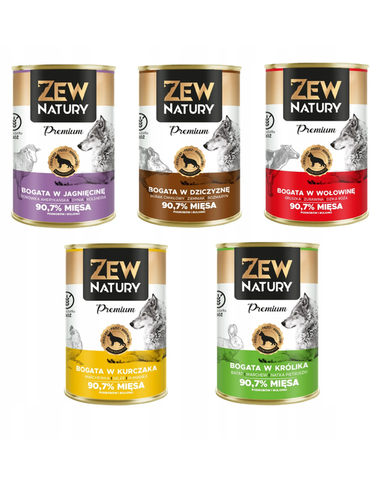 12 x Mokra Karma Mix smaków 400g PREMIUM BEZ RYBY Dla Psa Zew Natury