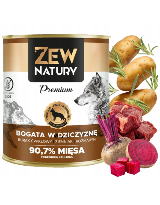 10 x Mokra Karma Bogata w Dziczyznę 800g Dla Psa ZEW NATURY