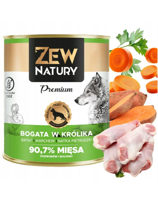 10 x Mokra Karma Bogata w Królika 800g PREMIUM Zew Natury dla psów dorosłych
