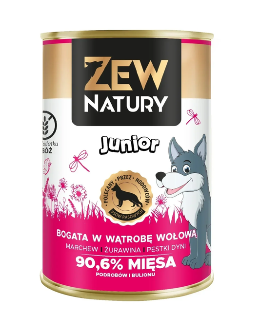 10 x Zestaw Bogata w Wątrobę Wołową 400g JUNIOR Dla Psa Zew Natury