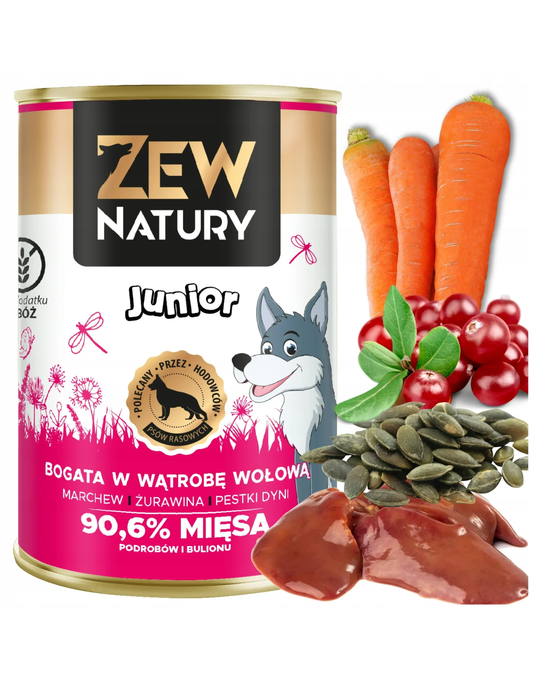 10 x Zestaw Bogata w Wątrobę Wołową 400g JUNIOR Dla Psa Zew Natury