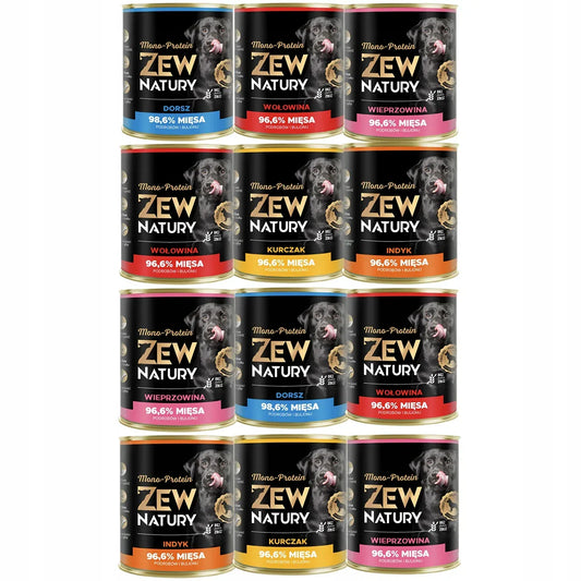 12 x Mokra Karma Mix Smaków 800g MONO-PROTEIN Hipoalergiczna Dla Psa Zew Natury - Zew Natury