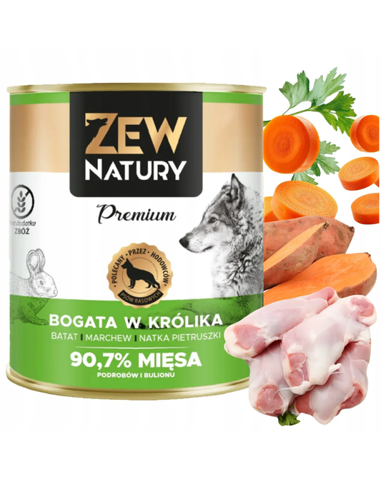 10 x Mokra Karma Bogata w Królika 800g PREMIUM Zew Natury dla psów dorosłych