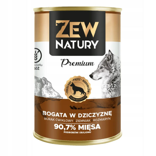 10 x Mokra Karma Bogata w Dziczyznę 400g Dla Dorosłych Psów - Zew Natury