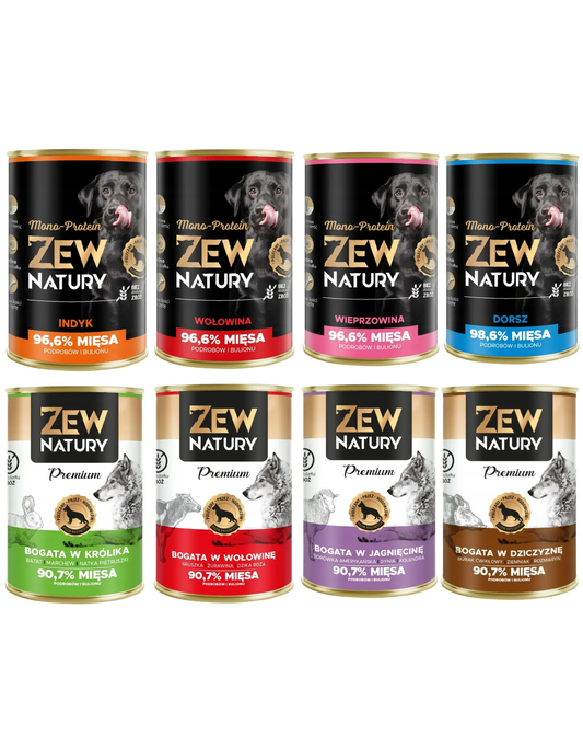 10x Mokra Karma Mix Smaków 400g BEZ KURCZAKA Mono+Premium Dla Psa Zew Natury