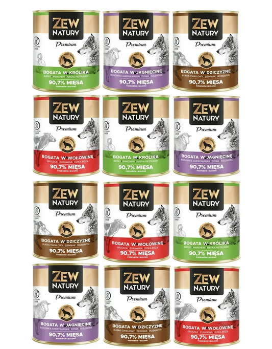 12 x Mokra Karma Mix smaków 800g PREMIUM BEZ KURCZAKA Dla Psa Zew Natury