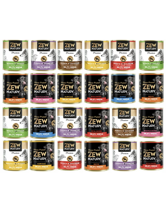 24 x Mokra Karma Mix smaków 800g PREMIUM MONO-PROTEIN Dla Psa Zew Natury