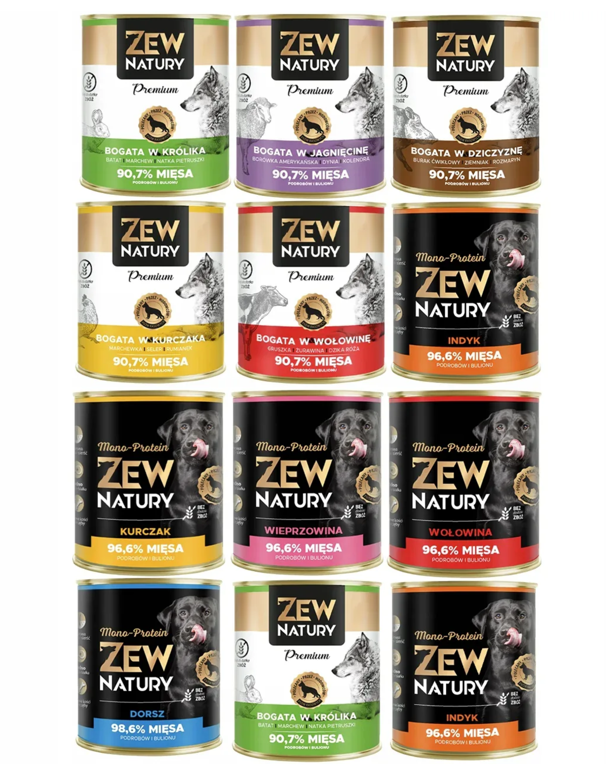 12 x Mokra Karma Mix smaków 800g MONO-PROTEIN PREMIUM Dla Psa Zew Natury