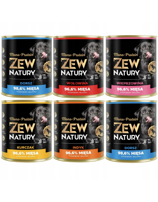 6 x Mokra Karma Mix Smaków 800g MONO-PROTEIN Dla Psa Zew Natury