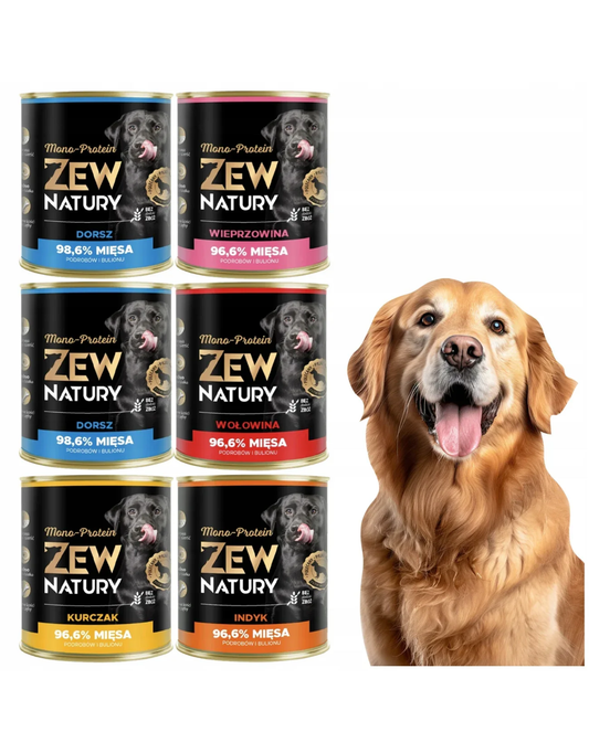 6 x Mokra Karma Mix Smaków 800g MONO-PROTEIN Dla Psa Zew Natury