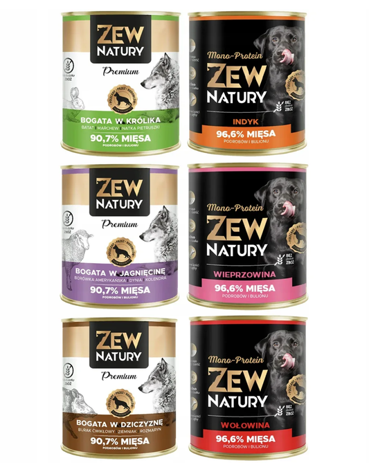 6 x Mokra Karma Mix Smaków 800g Bez Kurczaka PREMIUM MONO-PROTEIN  Dla Psa Zew Natury