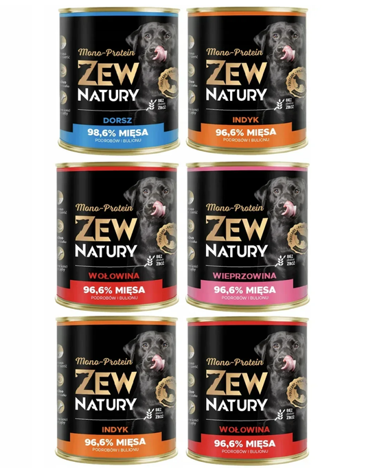 6 x Mokra Karma Mix smaków 800g  MONO-PROTEIN BEZ KURCZAKA Dla Psa Zew Natury