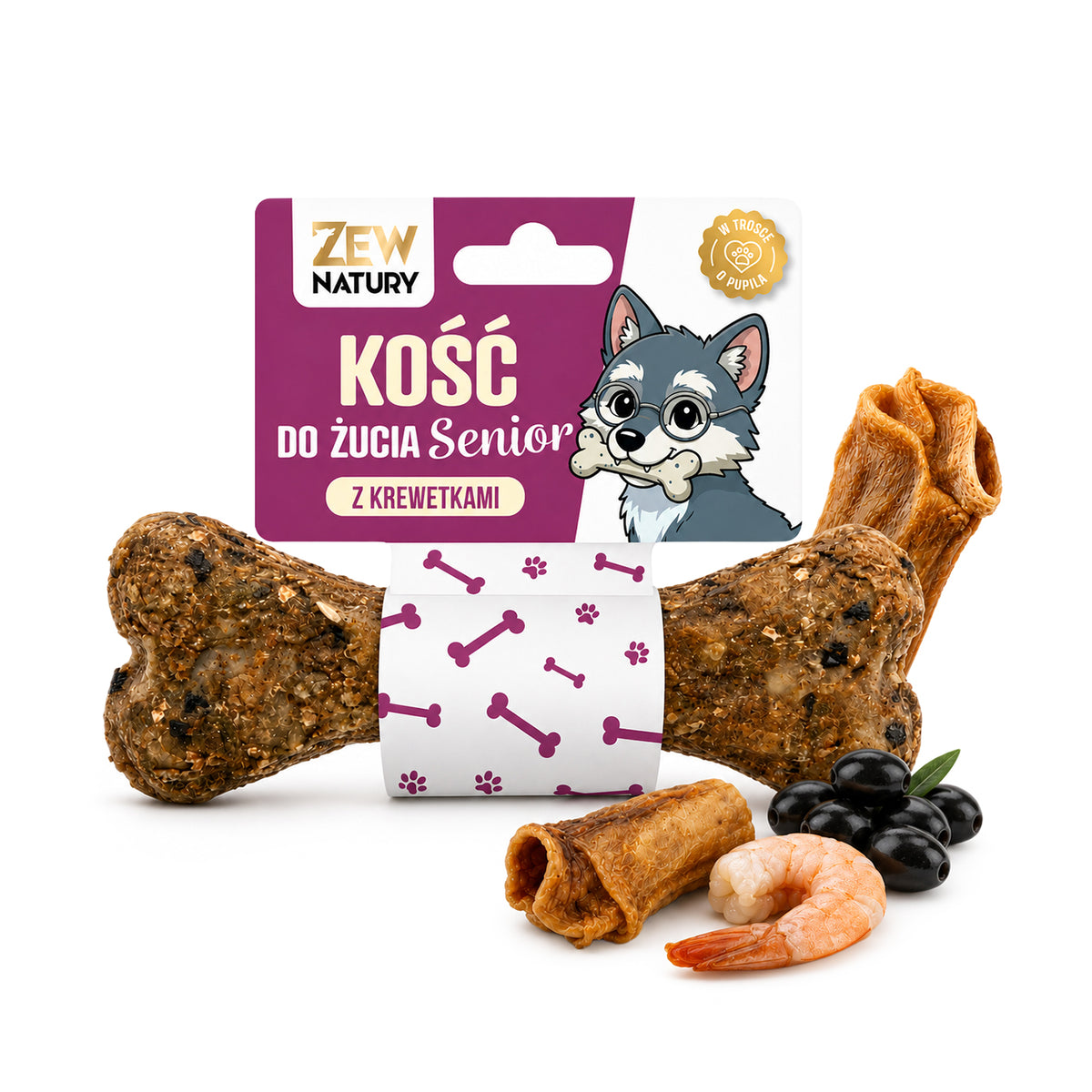 Kość do żucia Senior z krewetkami i oliwkami dla psa 12 cm — Zew Natury