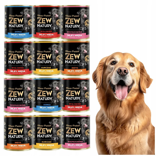 12 x Mokra Karma Mix Smaków 800g MONO-PROTEIN Hipoalergiczna Dla Psa Zew Natury - Zew Natury