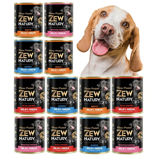 12 x Mokra Karma Mix smaków 800g MONO-PROTEIN BEZ KURCZAKA Dla Psa Zew Natury - Zew Natury