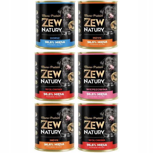 6 x Mokra Karma Mix smaków 800g MONO-PROTEIN BEZ KURCZAKA Dla Psa Zew Natury - Zew Natury