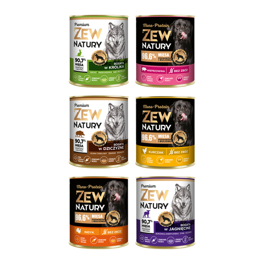 6 x Mokra Karma Mix smaków 800g PREMIUM MONO-PROTEIN Dla Psa Zew Natury