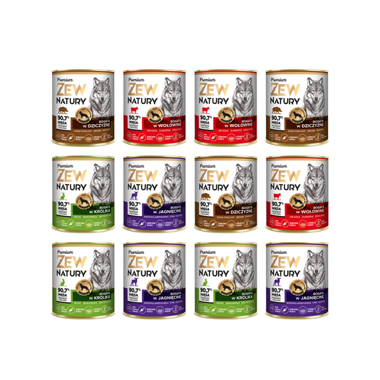 12 x Mokra Karma Mix smaków 800g PREMIUM BEZ KURCZAKA Dla Psa Zew Natury