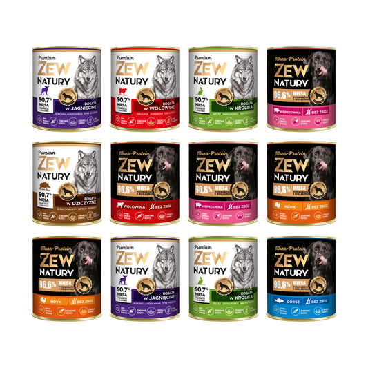 12x Mokra Karma Mix Smaków 800g PREMIUM MONO-PROTEIN Bez Kurczaka Dla Psa Zew Natury