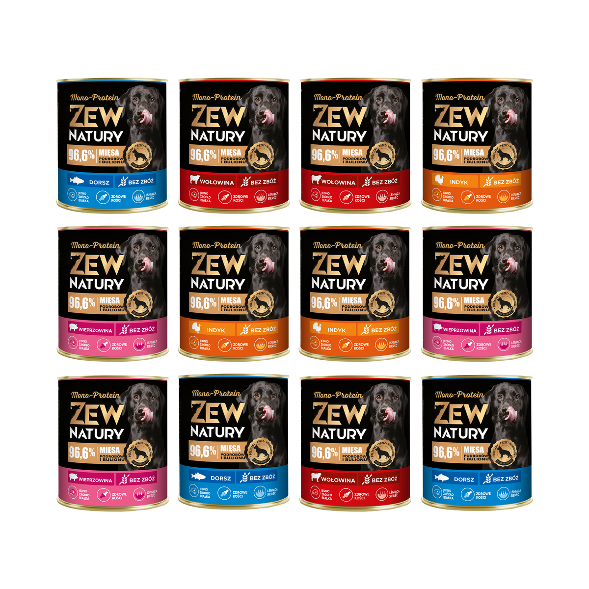 12 x Mokra Karma Mix smaków 800g MONO-PROTEIN BEZ KURCZAKA Dla Psa Zew Natury