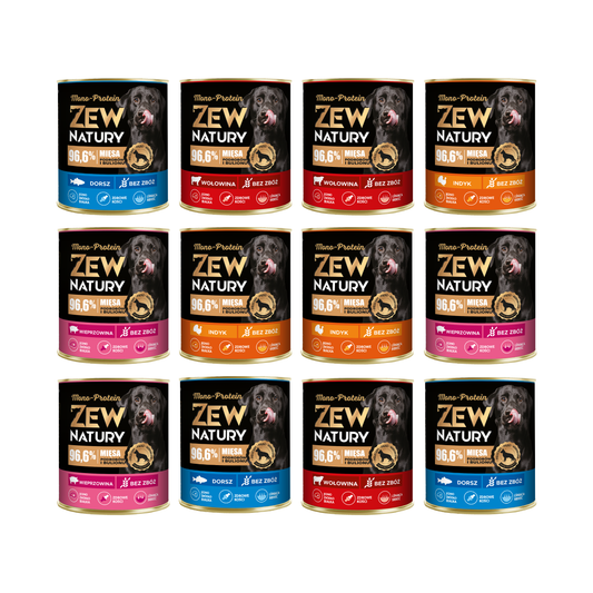 12 x Mokra Karma Mix smaków 800g MONO-PROTEIN BEZ KURCZAKA Dla Psa Zew Natury