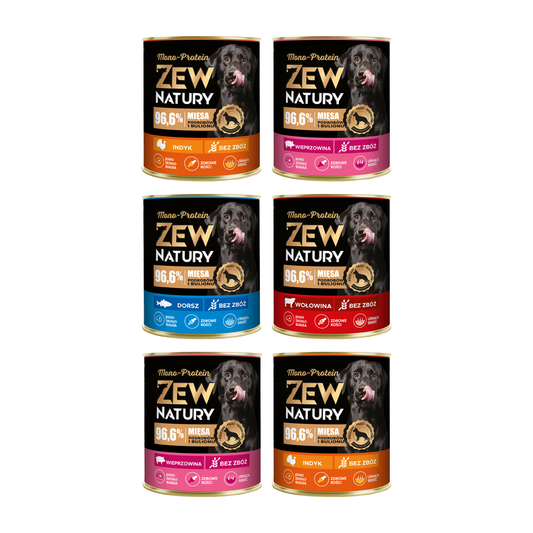 6 x Mokra Karma Mix smaków 800g  MONO-PROTEIN BEZ KURCZAKA Dla Psa Zew Natury