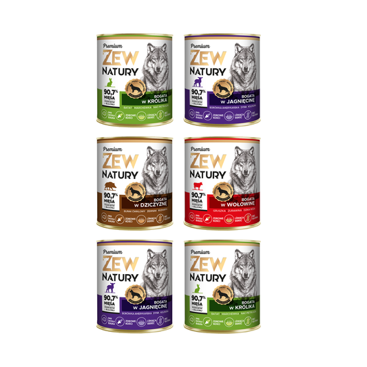 6 x Mokra Karma Mix smaków 800g  BEZ KURCZAKA PREMIUM Dla Psa Zew Natury